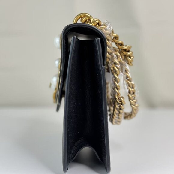 Gucci Black Leather Pearly Peony Chain Shoulder Bag - Picture 3 of 9